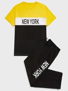 Manfinity Bộ hai mảnh Nam Dây kéo Khối Màu Lá thư Giải trí - Nhiều màu - Xem 5