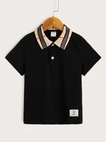 SHEIN Leap Crew Young Boy Contrast Striped Collar Polo Shirt