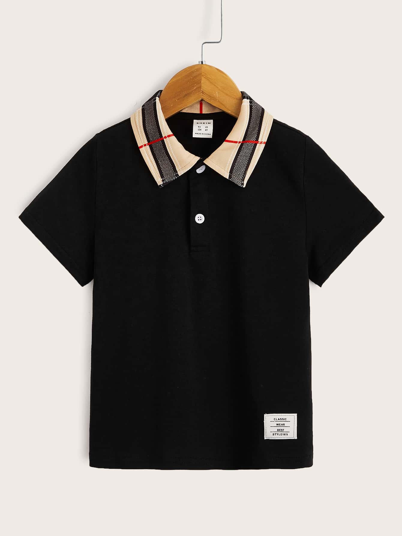 SHEIN Leap Crew Young Boy Contrast Striped Collar Polo Shirt