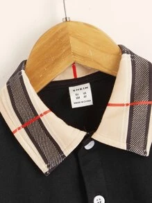 SHEIN Leap Crew Young Boy Contrast Striped Collar Polo Shirt