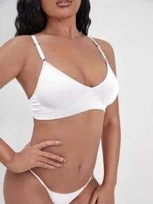 素色紋理質感無鋼圈內衣 - 白色 - 查看 3