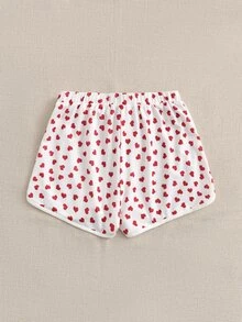 SHEIN 腰上打結愛心圖案跑步短褲 - 紅白色 - 查看 2