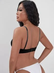 Women's Casual Plain Black Backless Bralette No Padding High Stretch Fabric - Black - View 2