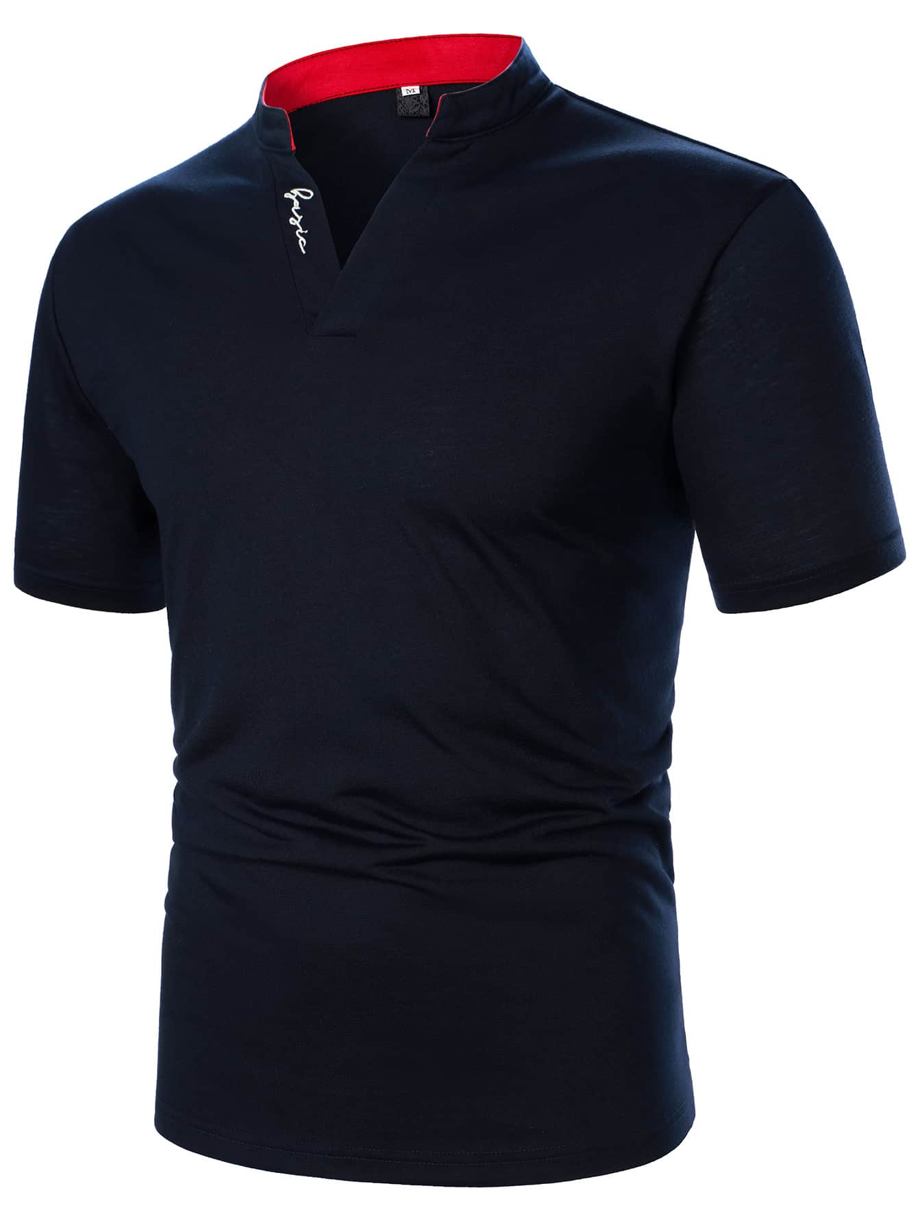 Manfinity Homme Men Letter Embroidered Polo Shirt - Navy Blue - View 1