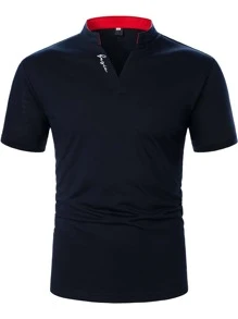 Manfinity Homme Men Letter Embroidered Polo Shirt - Navy Blue - View 3