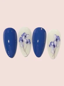 1 hoja Pegatina de arte de uña con estampado de flor - Púrpura malva - Ver 2