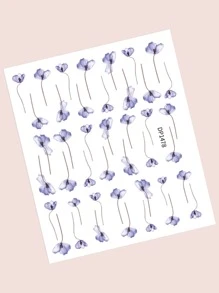 1 hoja Pegatina de arte de uña con estampado de flor - Púrpura malva - Ver 4