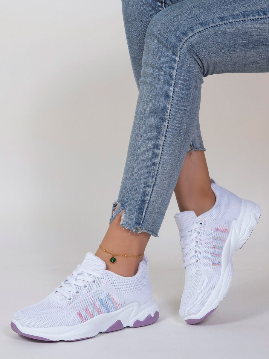 Giày thể thao nhẹ, thoáng khí và thoải mái dành cho nữ với mũi tròn và có dây buộc, để lái xe vào mùa xuân - trắng - Xem 1