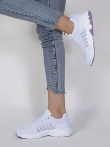 Giày thể thao nhẹ, thoáng khí và thoải mái dành cho nữ với mũi tròn và có dây buộc, để lái xe vào mùa xuân - trắng - Xem 2