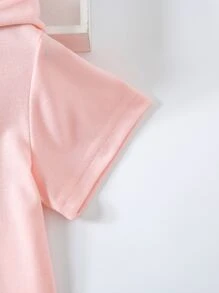 Niñitas Vestido estilo camiseta con estampado de conejo con capucha - Rosa Pálido - Ver 3