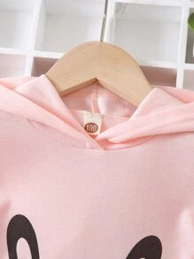 Niñitas Vestido estilo camiseta con estampado de conejo con capucha - Rosa Pálido - Ver 5