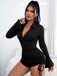 SHEIN SXY Đơn vị Nữ Nút Dây kéo Xù màu trơn - màu đen - Xem 1