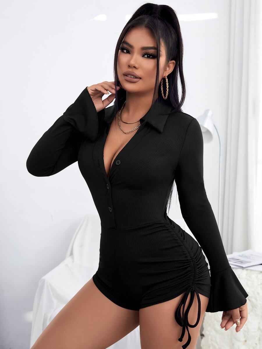 SHEIN SXY Đơn vị Nữ Nút Dây kéo Xù màu trơn - màu đen - Xem 1