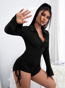 SHEIN SXY Đơn vị Nữ Nút Dây kéo Xù màu trơn - màu đen - Xem 4