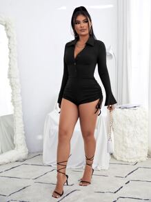 SHEIN SXY Đơn vị Nữ Nút Dây kéo Xù màu trơn - màu đen - Xem 5