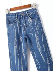 女孩水洗斜口袋直筒牛仔褲 - 深色水洗藍 - 查看 3