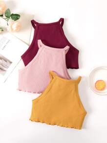 SHEIN Toddler Girls 3pcs Lettuce Trim Halter Top - Multicolor - View 2