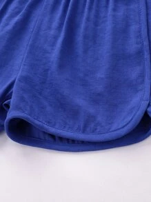 小男童四分之一按鈕貼布細節襯衫和短褲 - 藍色 - 查看 3