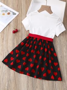 SHEIN 小女童愛心和字母圖案繫腰帶洋裝