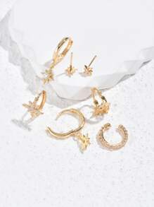 7pcs Cubic Zirconia Decor Star Earring Copper Jewelry - Yellow Gold - View 3