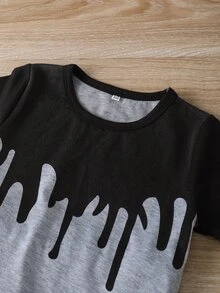 Toddler Boys Paint Drip Print Two Tone Tee & Shorts - Grey - View 3