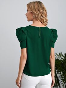 SHEIN Clasi Áo sơ mi nữ cườm đính Ngọc trai màu trơn Thanh lịch - Màu xanh lá cây đậm - Xem 2