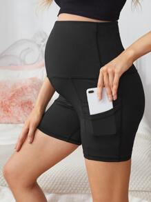 SHEIN Maternity Cycling Shorts With Phone Pocket - Black - View 1
