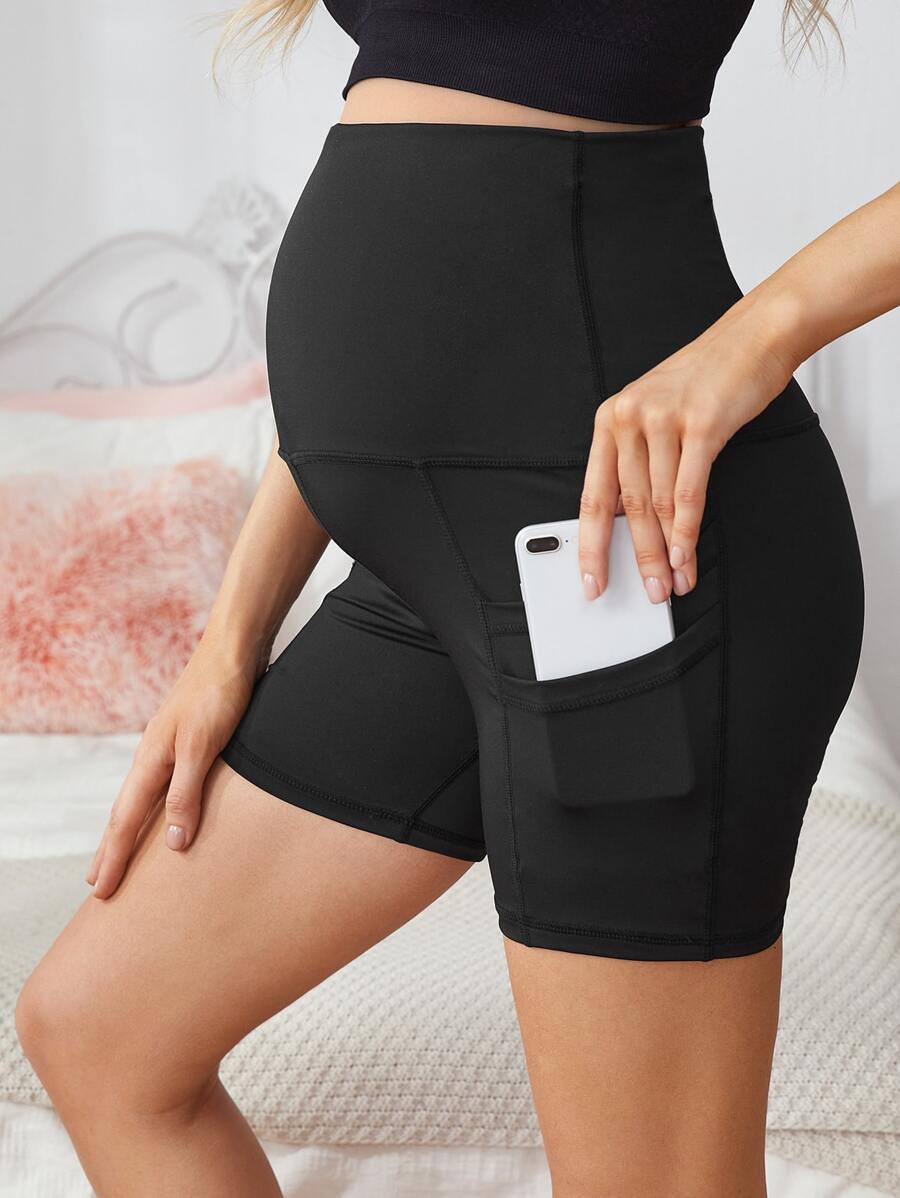 SHEIN Maternity Cycling Shorts With Phone Pocket - Black - View 1