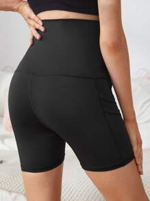 SHEIN Maternity Cycling Shorts With Phone Pocket - Black - View 2