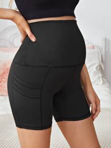 SHEIN Maternity Cycling Shorts With Phone Pocket - Black - View 3