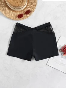 SHEIN Swim Summer Beach Contrast Mesh Bikini Bottom - Black - View 3