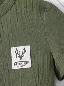 SHEIN 小男童補丁細節襯衫和短褲 - 軍綠色 - 查看 5