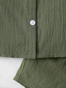 SHEIN 小男童補丁細節襯衫和短褲 - 軍綠色 - 查看 6