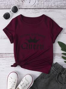 Toddler Girls Crown And Letter Graphic Tee - Maroon - View 1