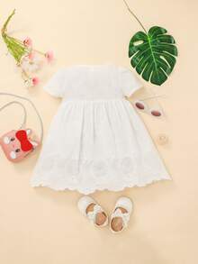 Đầm bé gái Sò điệp Trọn gói Tranh thêu màu trơn Dễ thương - trắng - Xem 2