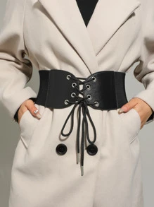 Cinturón corsé con cordón delantero - Negro - Ver 1