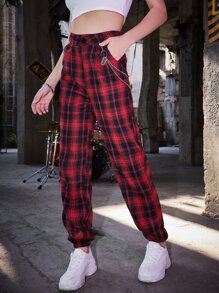 ROMWE Grunge Punk Kpop Tartan Print Pants