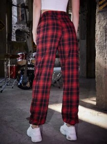 ROMWE Grunge Punk Kpop Tartan Print Pants