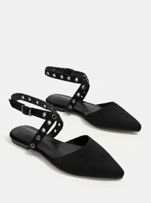 CUCCOO CHICEST Bailarinas Con Detalle De Tejido, Punta Puntiaguda Y Tiras - Negro - Ver 2