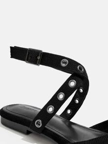 CUCCOO CHICEST Bailarinas Con Detalle De Tejido, Punta Puntiaguda Y Tiras - Negro - Ver 4