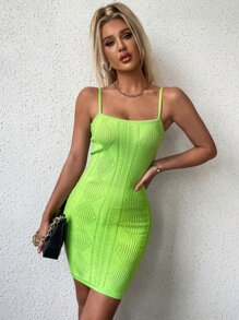 SHEIN Neon Lime Ribbed Knit Jumper Dress