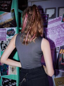 ROMWE Grunge Punk Animal & Letter Graphic Tank Bodysuit - Dark Grey - View 2