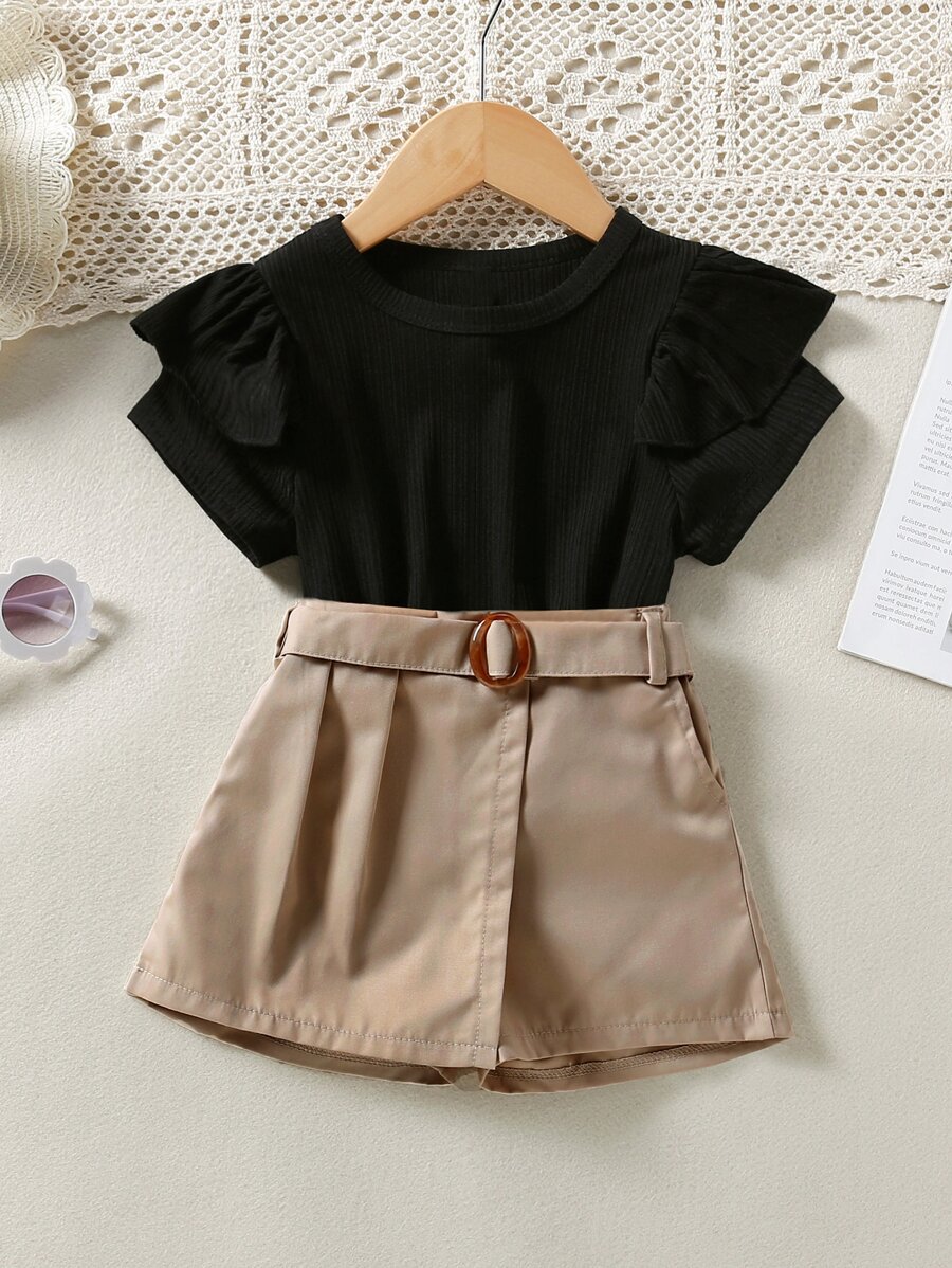 Bộ thời trang bé gái Thắt lưng Nhẫn Xù Khối Màu Dễ thương - Nhiều màu - Xem 1