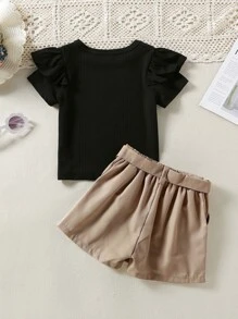Bộ thời trang bé gái Thắt lưng Nhẫn Xù Khối Màu Dễ thương - Nhiều màu - Xem 2