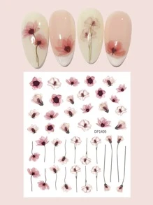 1 hoja Pegatinas de arte de uñas con estampado de flores, Pegatinas para uñas DIY, Suministros para uñas - Multicolor - Ver 1