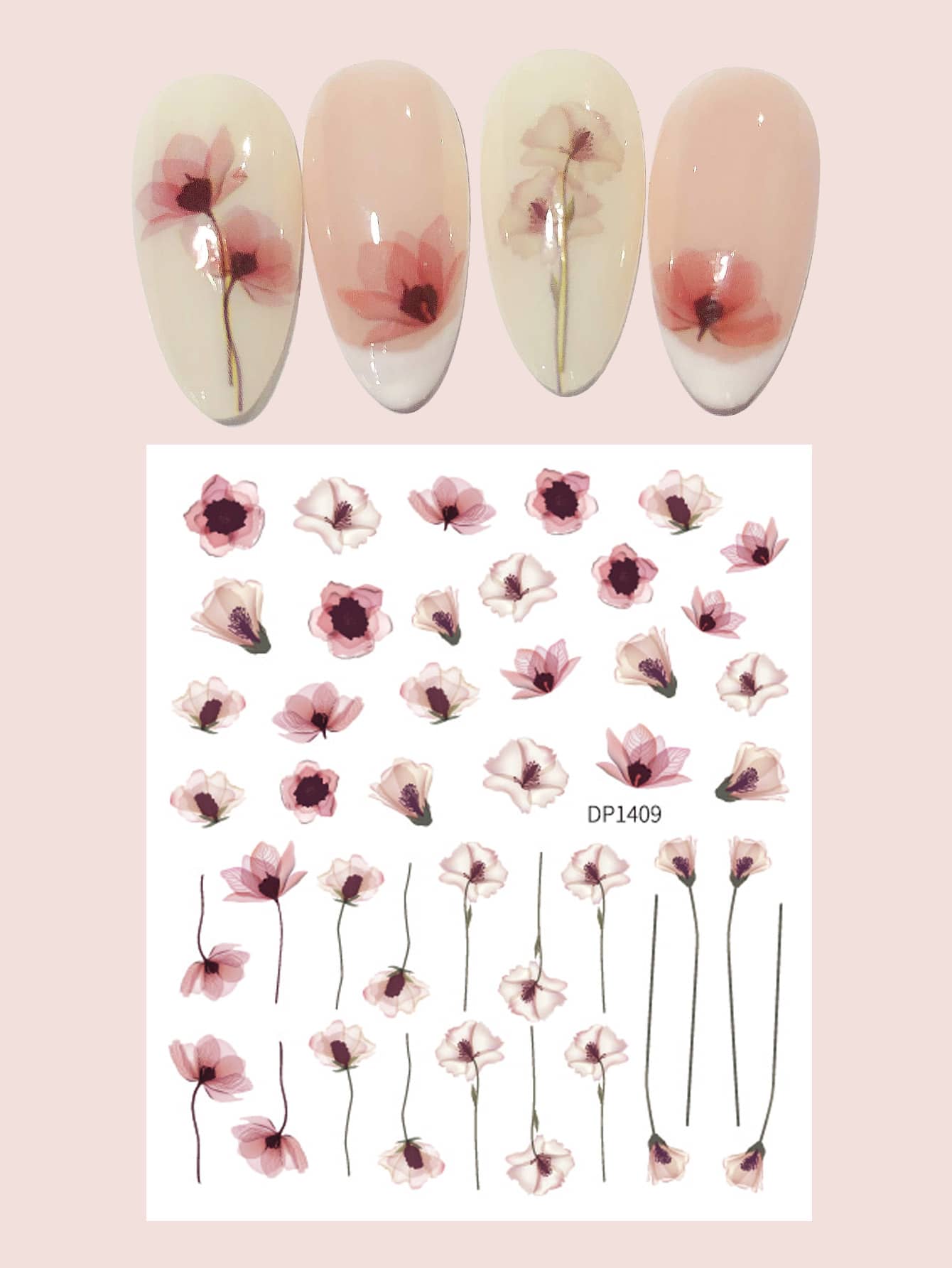 1 hoja Pegatinas de arte de uñas con estampado de flores, Pegatinas para uñas DIY, Suministros para uñas - Multicolor - Ver 1