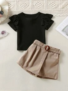 Bộ thời trang bé gái Thắt lưng Nhẫn Xù Khối Màu Dễ thương - Nhiều màu - Xem 4