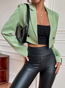 Letter Patched Crop Blazer - Mint Green - View 5