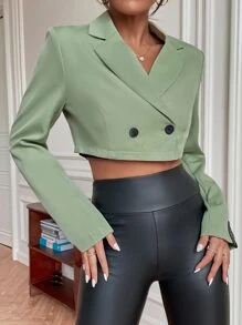 Letter Patched Crop Blazer - Mint Green - View 6