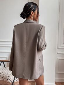 SHEIN Frenchy Flap Detail Single Breasted Blazer & Tailored Shorts - Mocha Brown - View 2